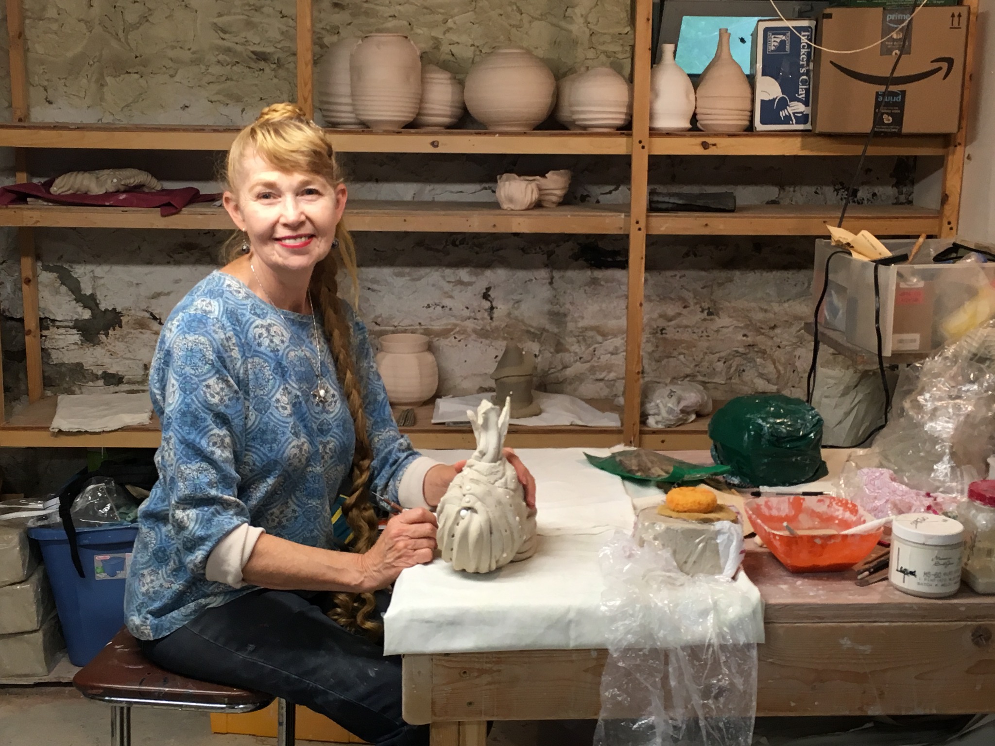 Martie Geiger-Ho working during her Women’s Studio Workshop residency in New York.