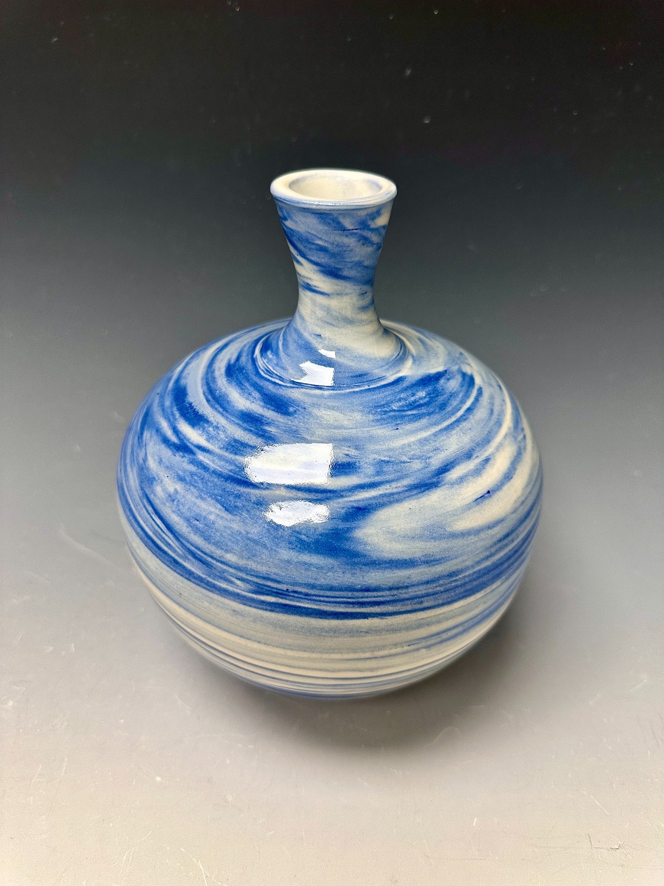 White and Blue Agate Bottle with marbled cobalt-blue bands.